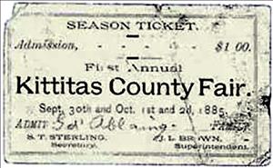 Old, worn season ticket reading in part "First Annual Kittitas County Fair, admission $1.00